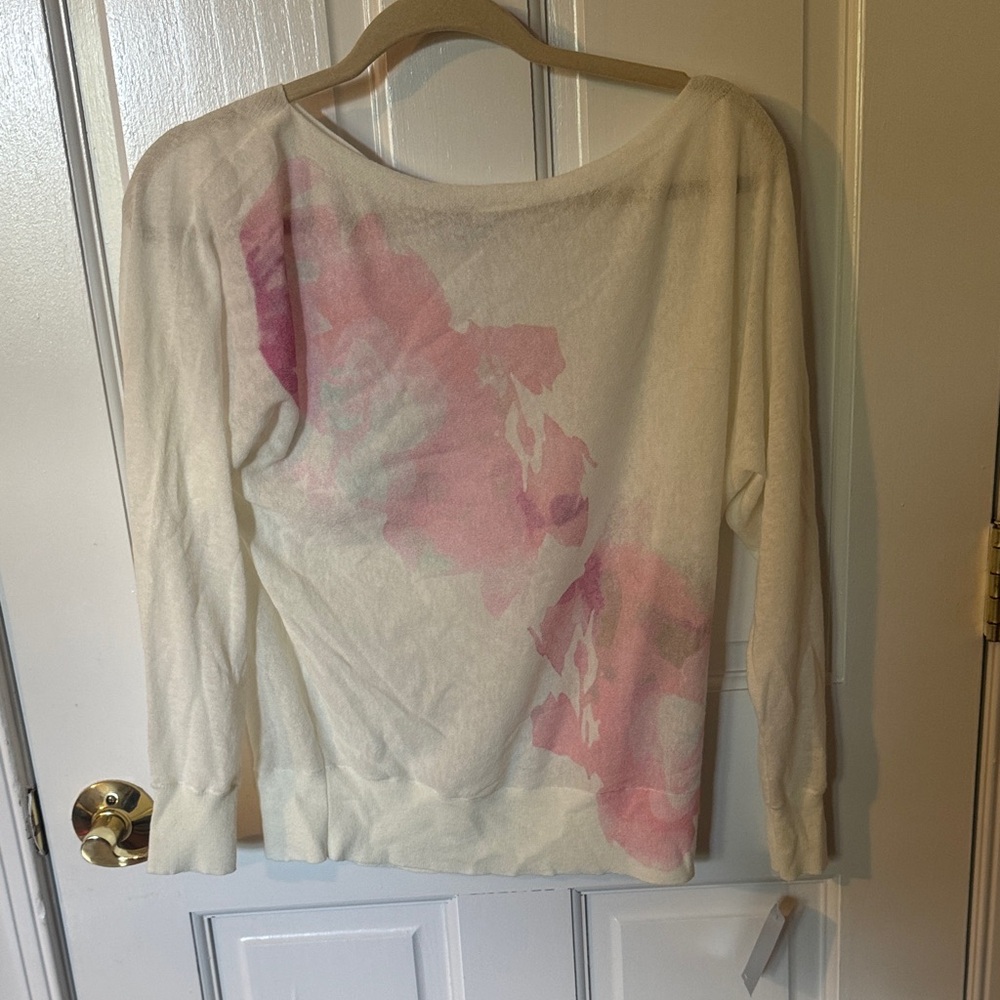 White + Warren Off-the-Shoulder Sweater in Cream and Pink